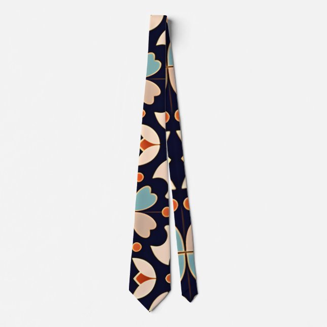 Flowers Isometric Blue Beige Floral Pattern Tie (Front)