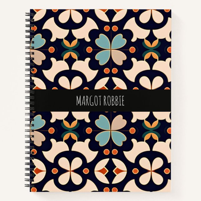 Flowers Isometric Blue Orange Floral Retro Pattern Notebook (Front)