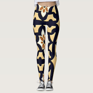 Flowers Isometric Orange Beige Botanical Pattern Leggings
