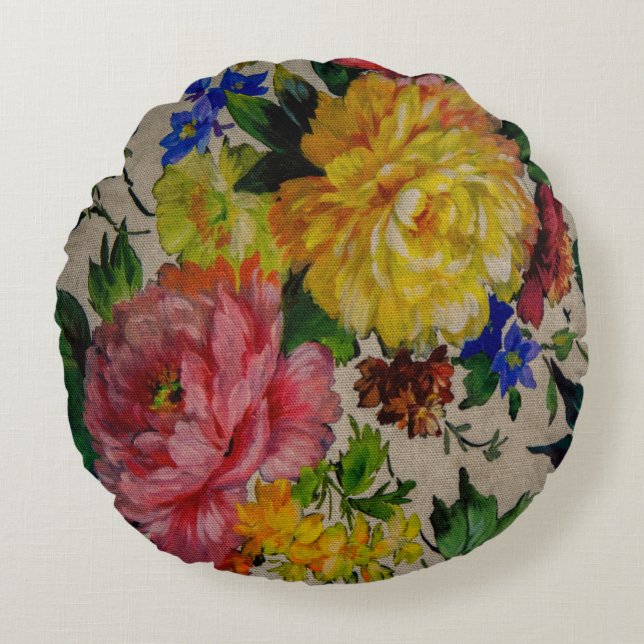 Flowers japandi colors texture round cushion (Front)