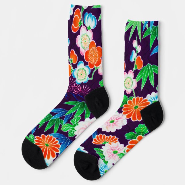 Flowers, Japanese Design Socks (Left)