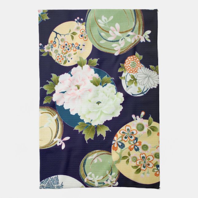 Flowers, Japanese Design Tea Towel (Vertical)