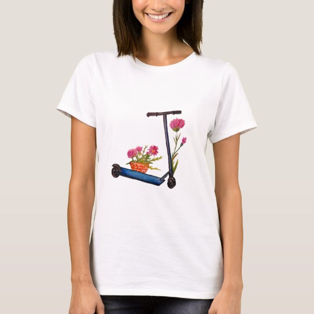Flowers & Kick Scooter Eco Friendly Summer T-Shirt (Front)