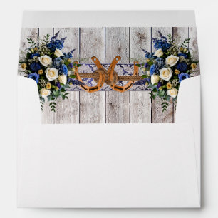 Flowers Lace & Horseshoes, Blue Wedding Envelope