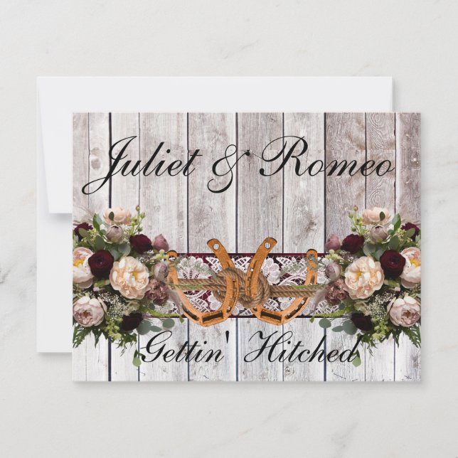 Flowers, Lace & Horseshoes Burgundy Ribbon Wedding (Front)