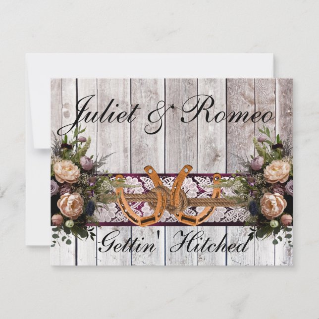 Flowers, Lace & Horseshoes, Purple Ribbon Wedding (Front)