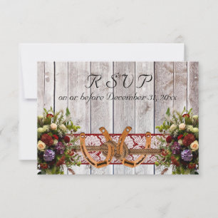 Flowers, Lace & Horseshoes, Red Ribbon RSVP Card