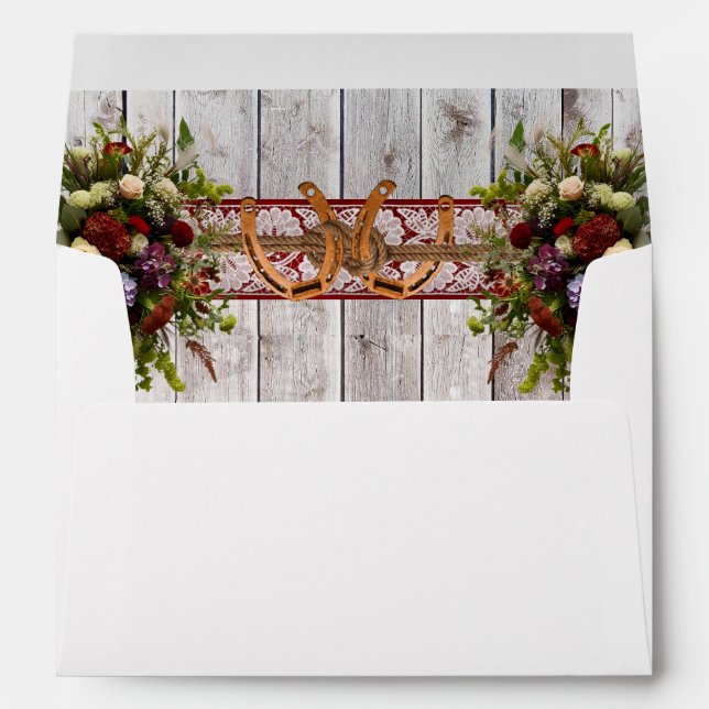 Flowers Lace & Horseshoes, Red Wedding Envelope (Back (Bottom))