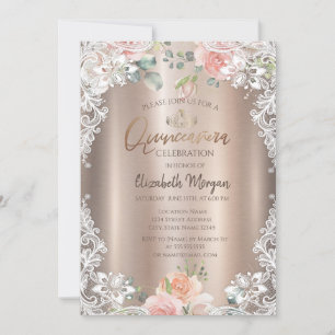Flowers,Lace,Tiara Quinceañera Invitation