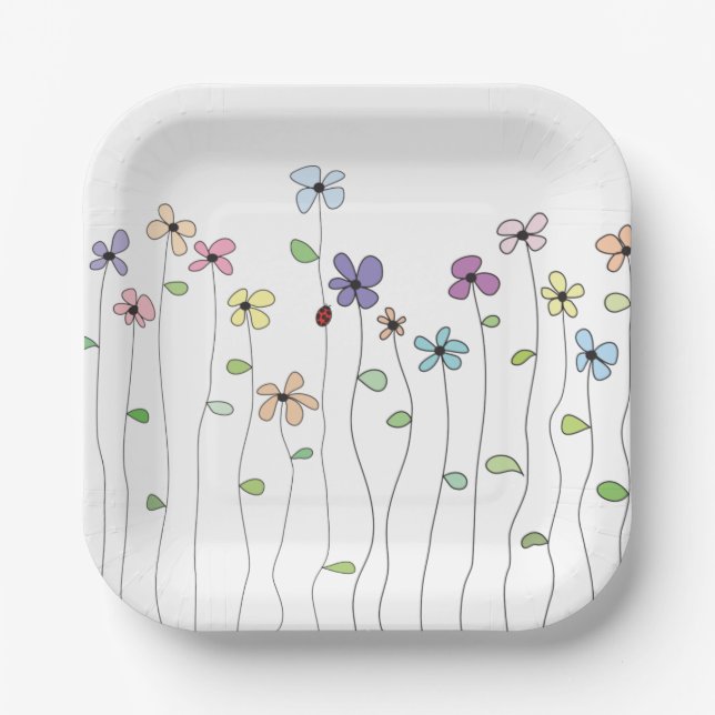 Flowers & Ladybug Paper Plate (Front)