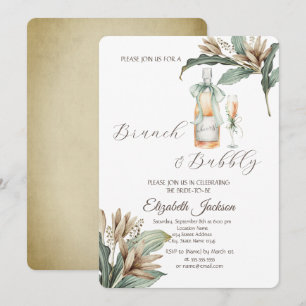 Flowers Leaf Champagne Glass Bottle Bridal Shower  Invitation