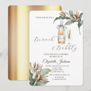 Flowers Leaf Champagne Glass Gold Bridal Shower   Invitation