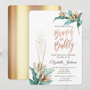 Flowers Leaves Champagne Glass Bridal Shower  Invitation