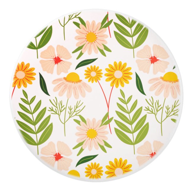 Flowers & Leaves Garden Pattern Ceramic Knob (Front)