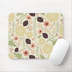 Flowers Leaves Green Pink Floral Pattern  Mouse Mat
