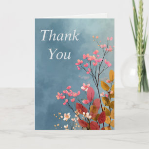 Flowers & Leaves on Cloudy Blue Thank You Card