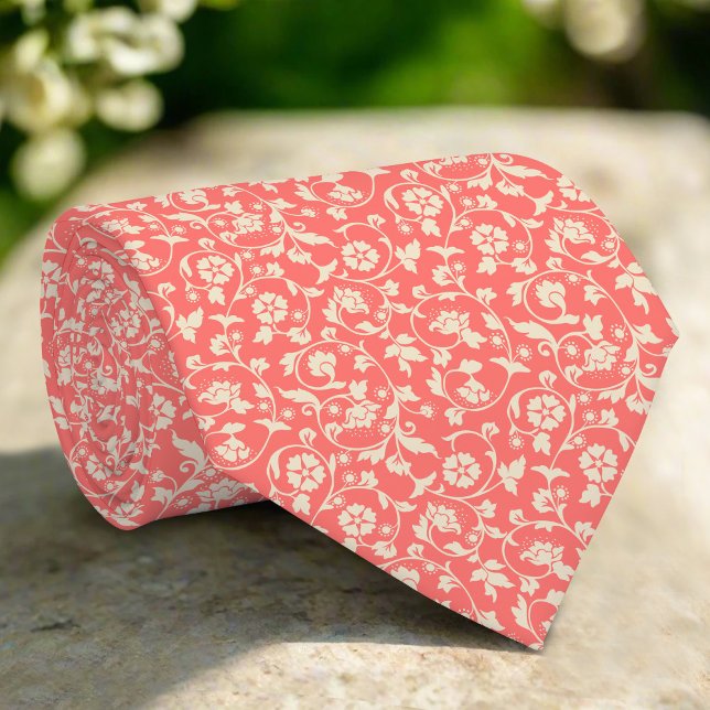 Flowers & Leaves On Light Red Background Tie (Creator Uploaded)