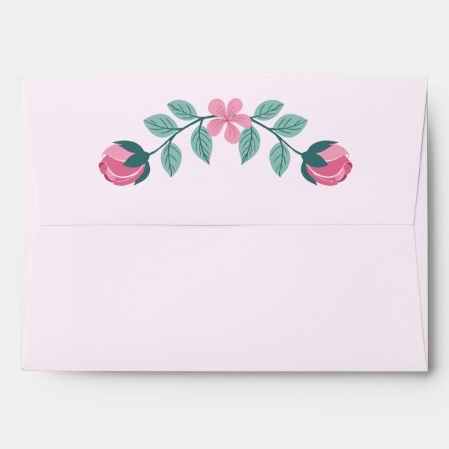 flowers & leaves pink wedding envelop envelope (Back (Top Flap))