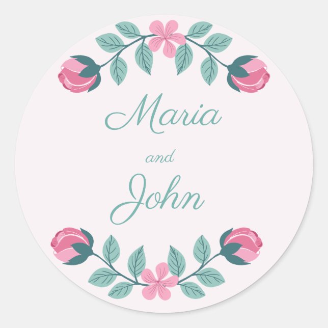flowers & leaves pink wedding  sticker (Front)