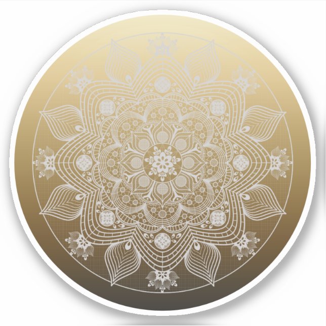 Flowers, Leaves, White Lace Floral Mandala on Gold (Front)
