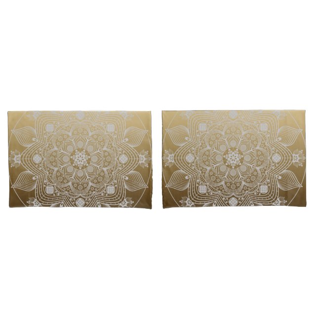 Flowers, Leaves, White Lace Floral Mandala on Gold Pillowcase (Front-Set)