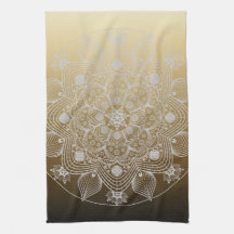 Flowers, Leaves, White Lace Floral Mandala on Gold