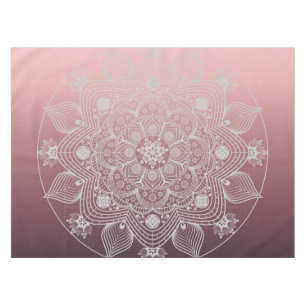 Flowers, Leaves, White Lace Floral Mandala on Pink Tablecloth