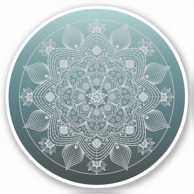 Flowers, Leaves, White Lace Floral Mandala on Teal (Front)