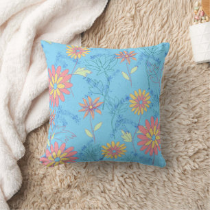 Flowers Light Blue Cushion