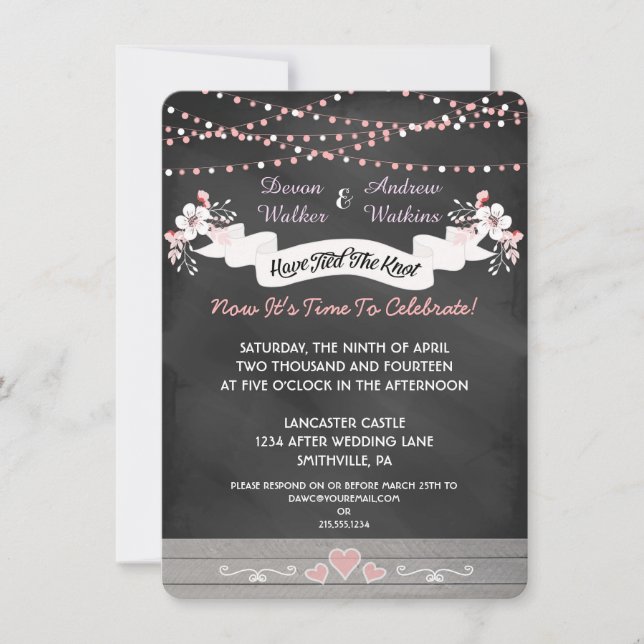 Flowers & Lights Chalkboard Post Wedding Invite (Front)