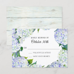 Flowers Lilac White Hydrangea w Wood RSVP Wedding Invitation