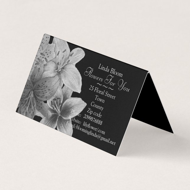 flowers Lilies black and white art design florists Business Card (Front)