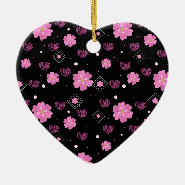 Flowers Love Valentine Pattern Ceramic Tree Decoration (Front)