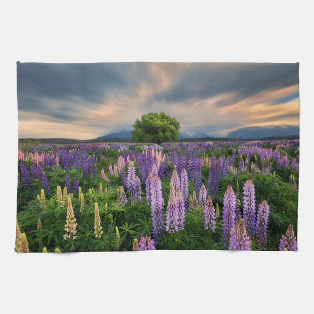 Flowers | Lupine Field in New Zealand Tea Towel (Horizontal)