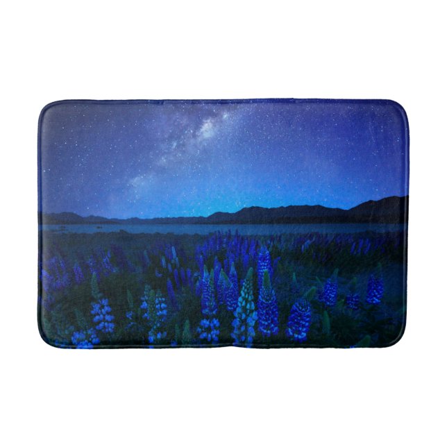 Flowers | Lupines Blooming  at Night Lake Tekapo Bath Mat (Front)