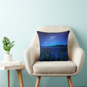 Flowers Lupines Blooming at Night Lake Tekapo Cushion