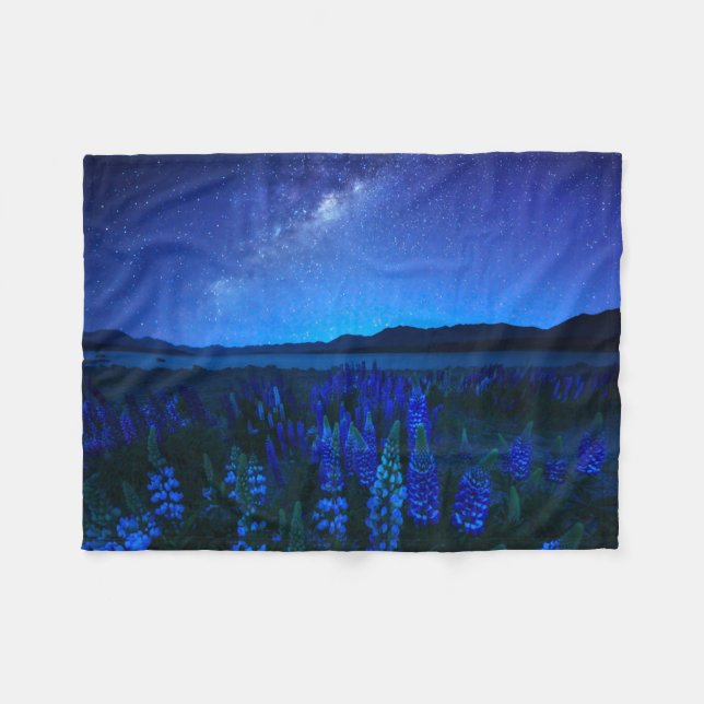 Flowers | Lupines Blooming  at Night Lake Tekapo Fleece Blanket (Front (Horizontal))