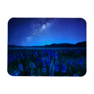 Flowers Lupines Blooming at Night Lake Tekapo Magnet