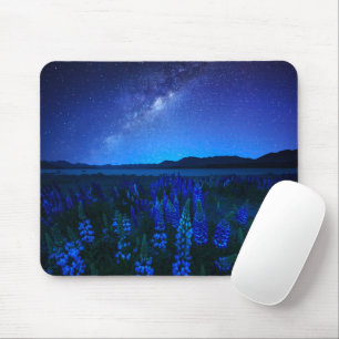 Flowers   Lupines Blooming  at Night Lake Tekapo Mouse Mat