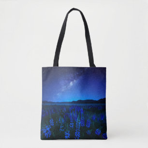 Flowers   Lupines Blooming  at Night Lake Tekapo Tote Bag