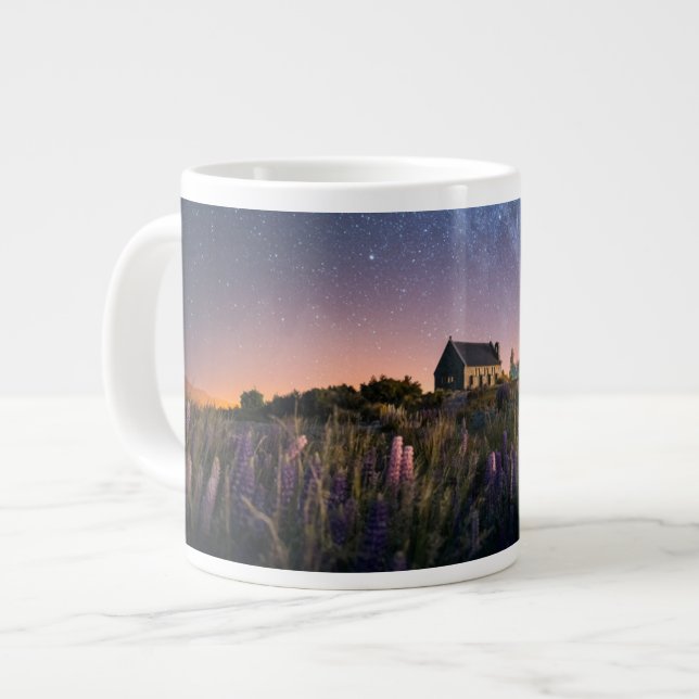 Flowers | Lupines Blooming Lake Tekapo New Zealand Large Coffee Mug (Front Left)