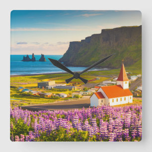 Flowers Lupines in Bloom Southern Iceland Square Wall Clock