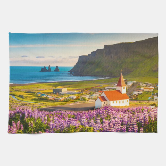 Flowers | Lupines in Bloom Southern Iceland Tea Towel (Horizontal)