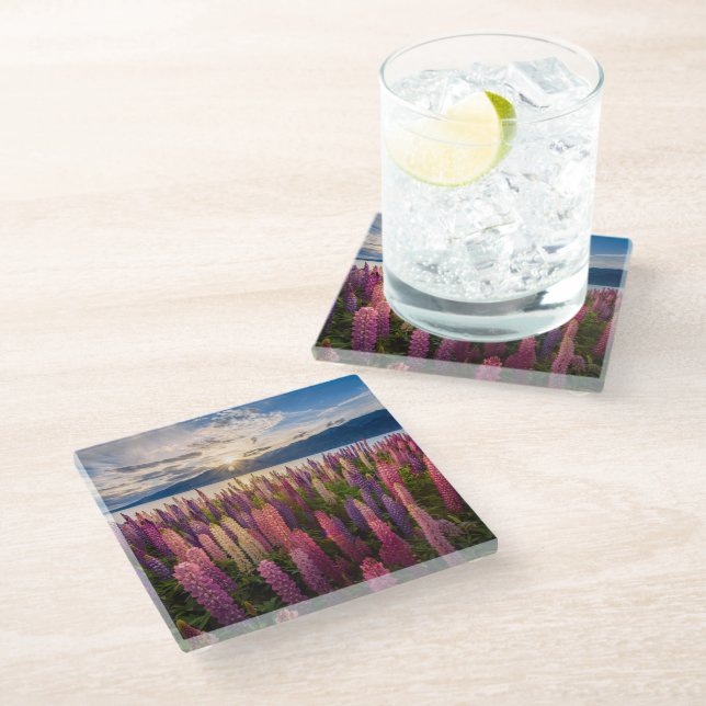 Flowers | Lupines New Zealand Glass Coaster (Angled)