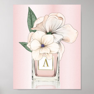 Flowers Magnolia Pink Perfume Bottle Monogram  Poster
