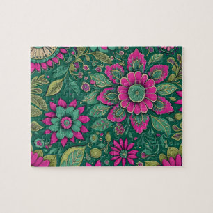 Flowers Mandala Blossoms pink green Jigsaw Puzzle