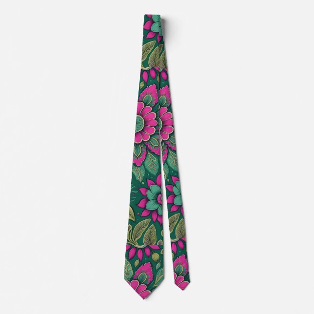 Flowers Mandala Blossoms pink greenlue Tie (Front)