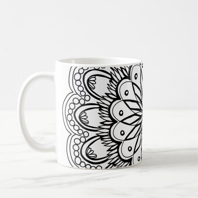 Flowers mandala hand drawing coffee mug (Left)