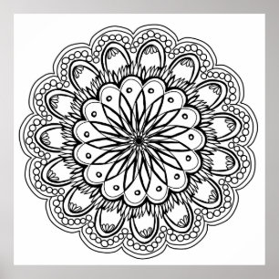 Flowers mandala hand drawing poster