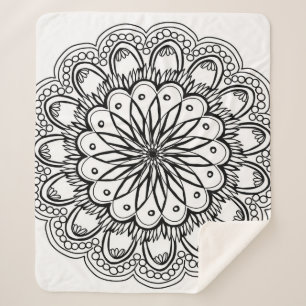 Flowers mandala hand drawing sherpa blanket
